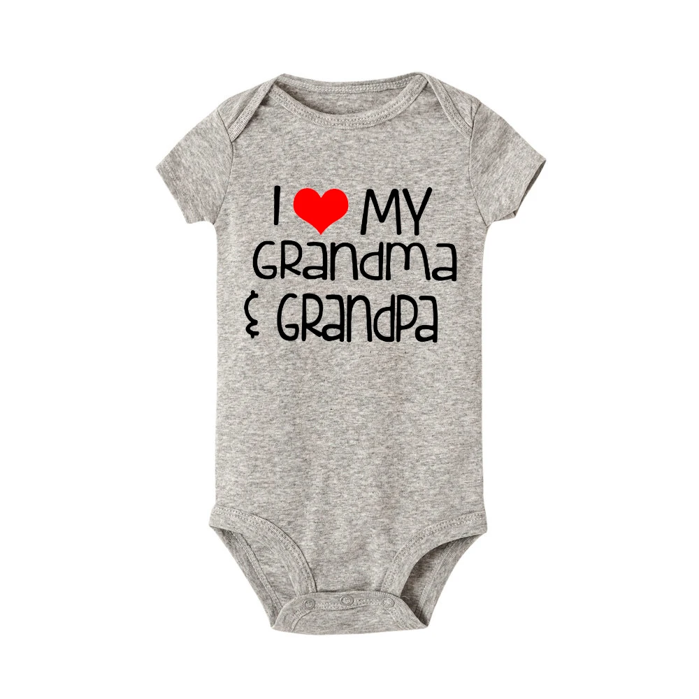 Хлопковый комбинезон для новорожденных с надписью «I Love My Grandma and Grandpa»; Забавный Модный мягкий комбинезон с короткими рукавами для маленьких мальчиков и девочек - Цвет: RB53-SRPGY-