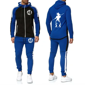 

New 2020 Men's suits Anime Dragon Ball Saiyan Sweatshirt stitching Color Matching Men's jackets+Pants 2Pcs Sporting Suit A