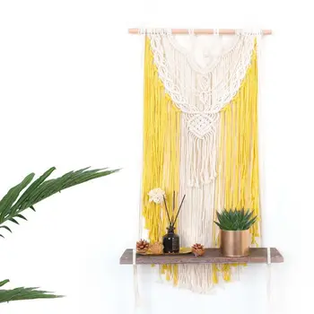 

Macrame Tapestry Rack Hanging Plant Hanger Tassel Edging Wood Shelves for Wedding Party Home Decoration
