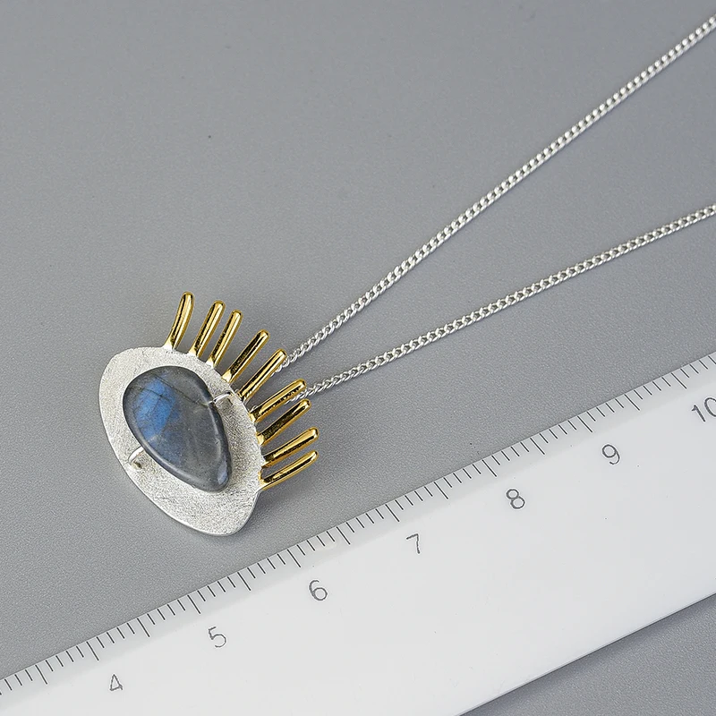 Pendant Necklace Silver Pendant Women 925 Sterling Silver Natural Labradorite Lotus Pendant