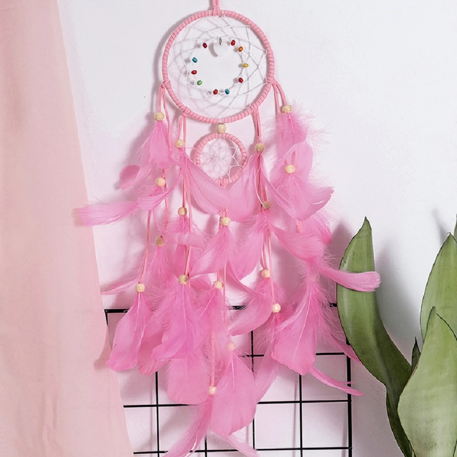 2 метра освещение Ловец снов подвесной DIY 20 светодиодный светильник перо ремесла колокольчики Девушка Спальня романтическое подвесное украшение подарок - Цвет: Pink NO Lamp