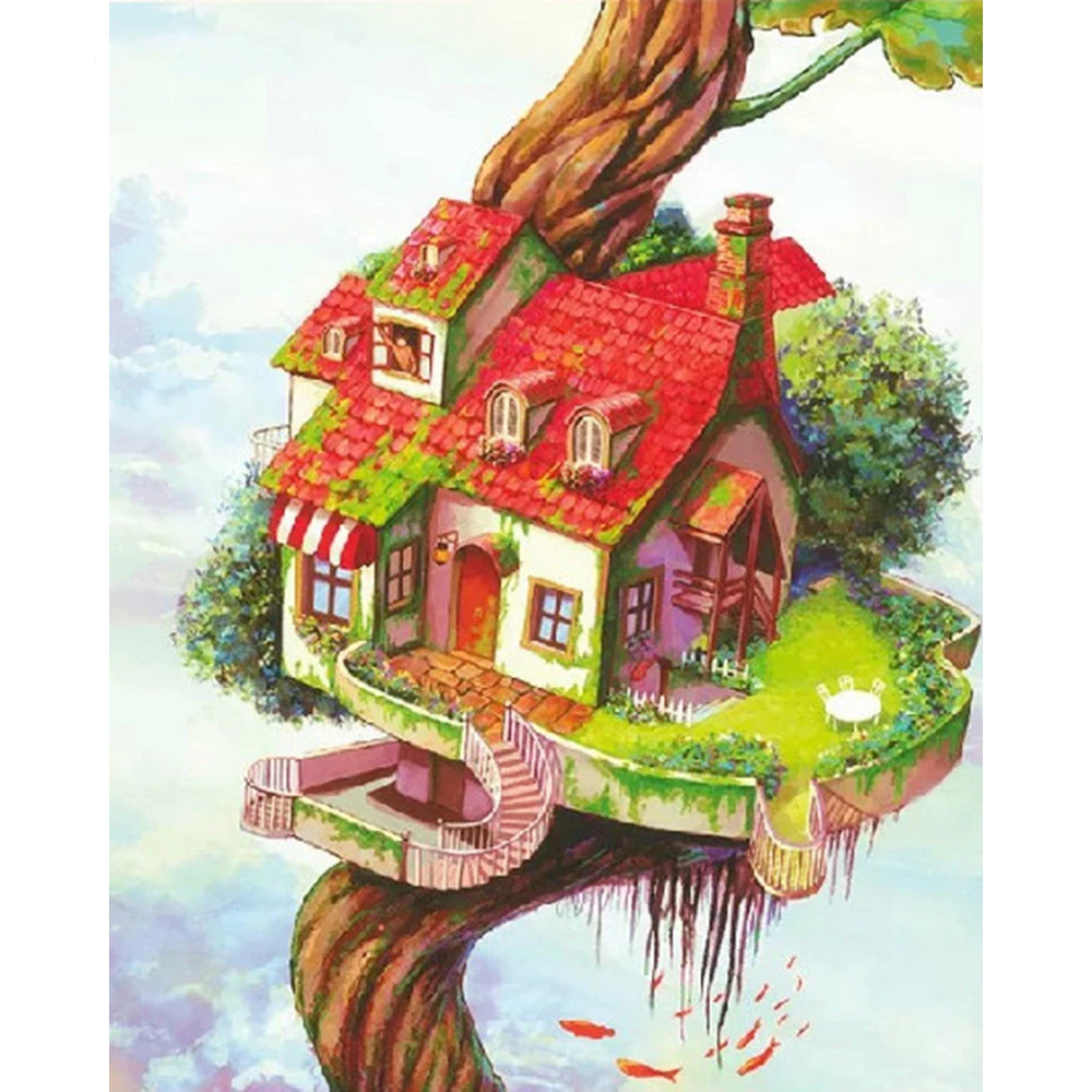 5d DIY Diamond Painting Red house Cross Stitch Embroidery Scenery cartoon Patterns rhinestones Mosaic Christmas Gift | Дом и сад