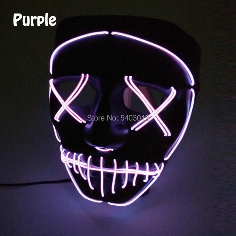 10 Colors LED Purge Mask Halloween Glowing Mask LED Light Up Mask for Women Men Halloween Cosplay Costume Christmas Gift - Цвет: purple