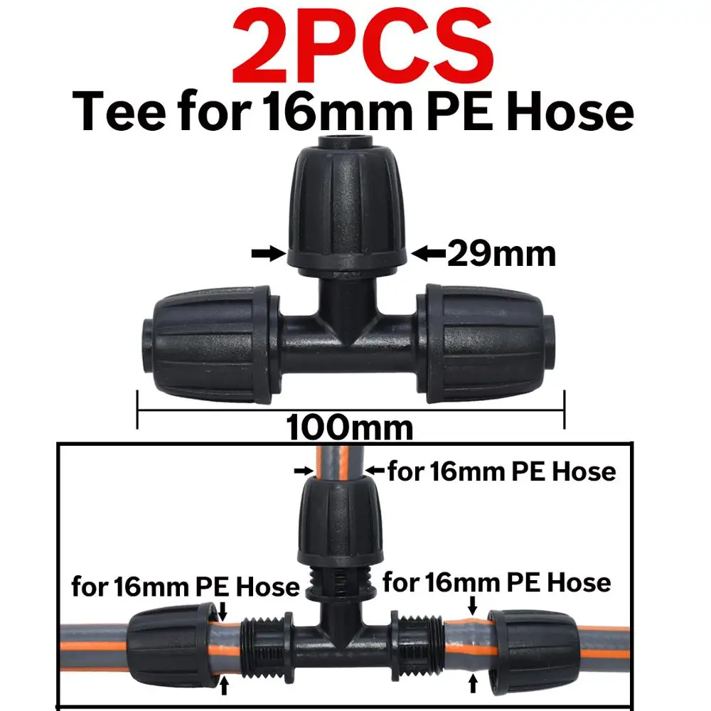 KESLA 2PCS 16mm 1/2'' PE Pipe Connector Splitter Tee Coupling Threaded Lock to 4/7mm 3/5mm Hose Garden Watering Drip Irrigation 