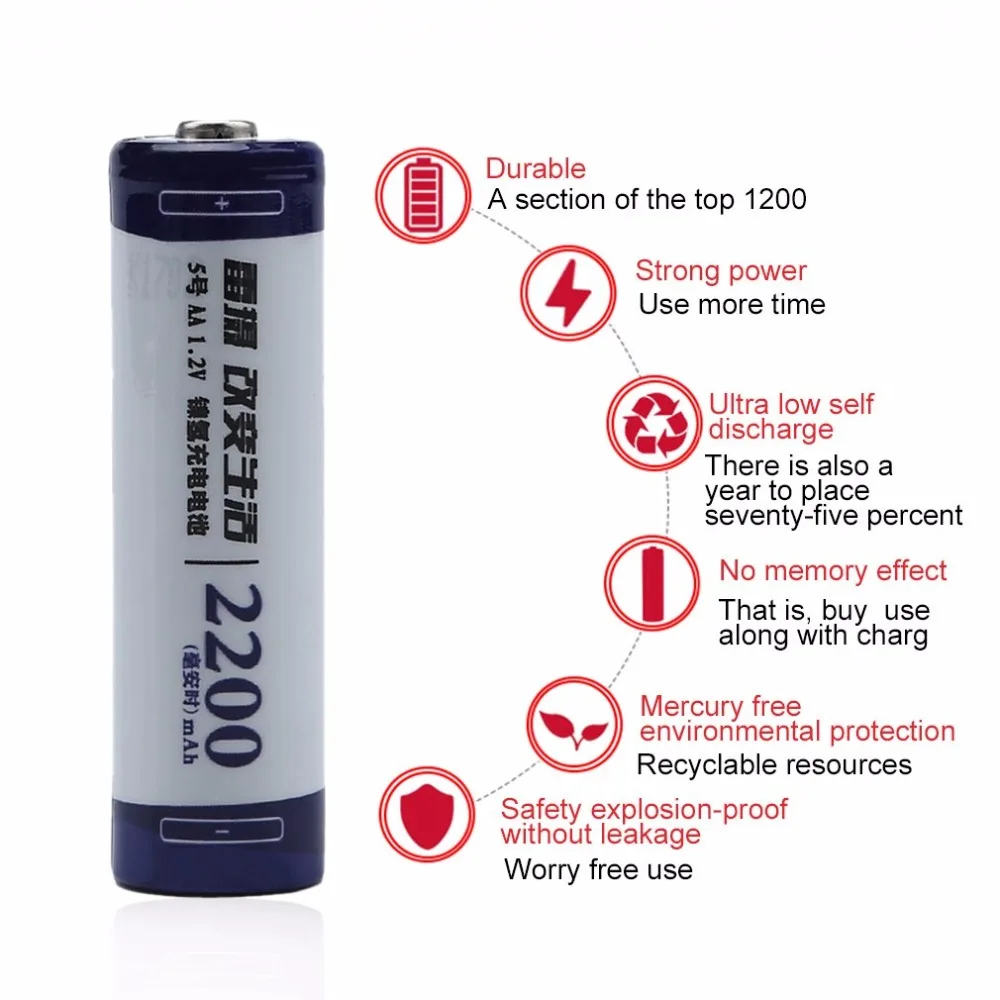 LEISE стандартная серия AA Ni MH перезаряжаемые батареи 2200mAh подходит для дистанционного управления игрушки/камеры/микрофон