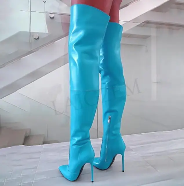 turquoise thigh high boots