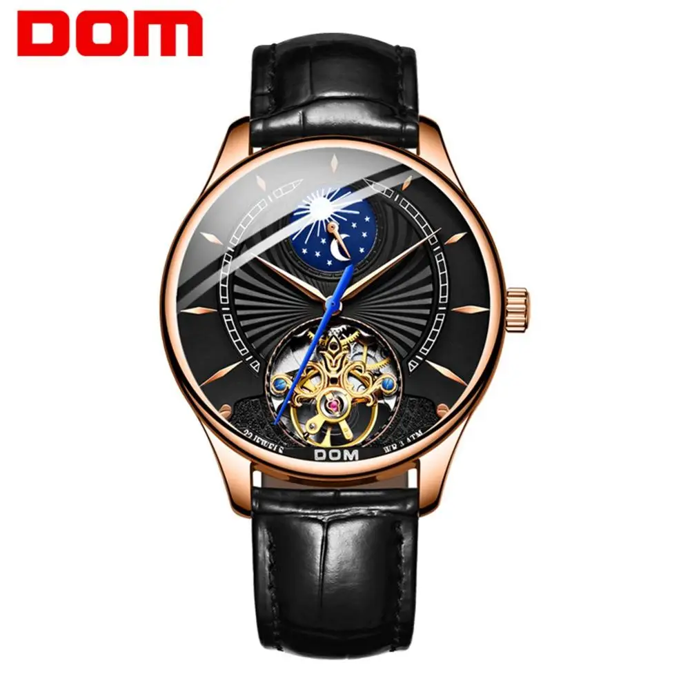 

DOM Men Fashion Automatic Mechanical Watch Waterproof Design Genuine Leather Mesh Skeleton Watches Luxury Brand Mens Wristwatch
