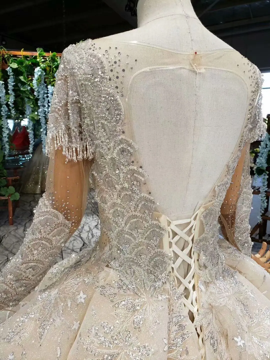 BacklakeGirls Robe De Mariee, арабское роскошное свадебное платье с бусинами, круглый вырез, длинные рукава, аппликация, свадебные платья, Vestidos De Novia