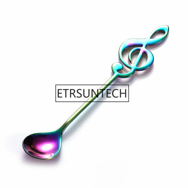 Rainbow 100pcs Stainless Steel Colorful Spoon Musical Note Spoons For Coffee Tea Dessert Drink Tableware Drinking Tools - Цвет: Rainbow