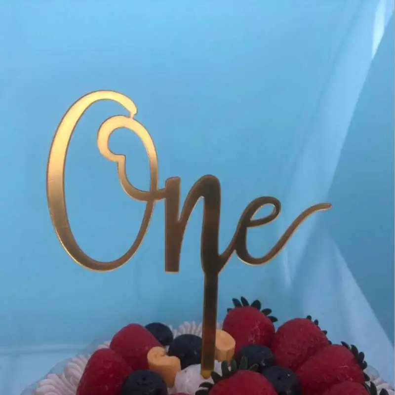 Золотые, розовые акриловые украшения для торта "One", вечерние украшения для детского душа, милые подарки, украшение на День святого Валентина, десерт - Цвет: gold