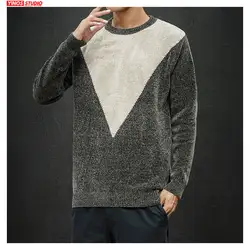 Дропшиппинг 2019 осень уличная Повседневная свитер с круглым вырезом японский Тонкий хлопковый свитер мужской лоскутный Свободный пуловер
