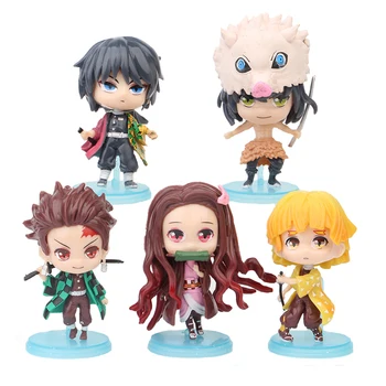 

Demon Slayer Nezuko Zenitsu Tanjirou Giyuu Inosuke Q Ver. Action Figures Toys Kimetsu no Yaiba Anime PVC Figurine Toy Set
