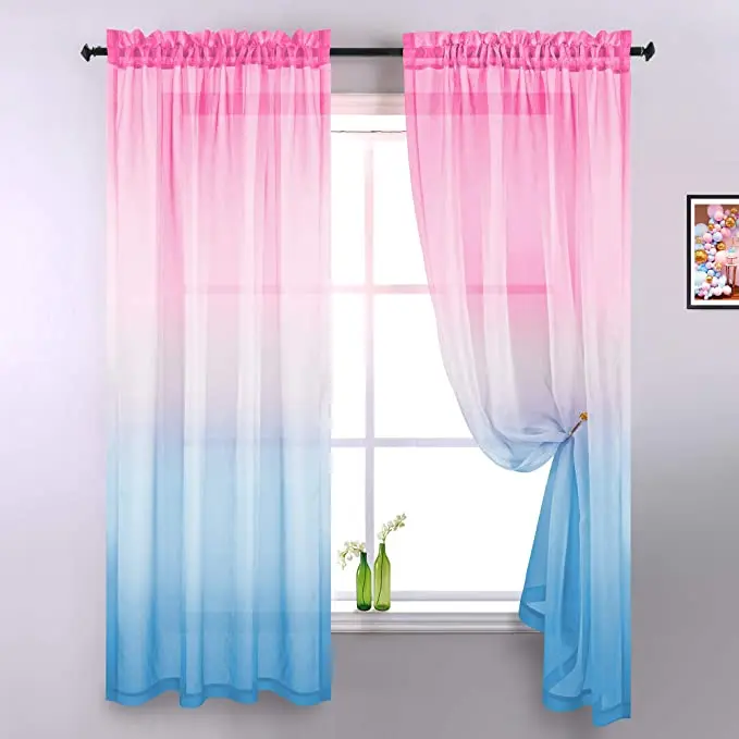 Pink Grey tulle Curtains for Bedroom Decor Window Sheer Curtains for Girls Room Decorations Baby Nursery Living Room 