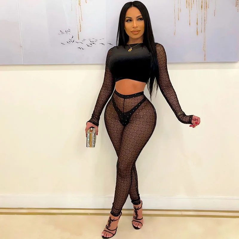 Sexy Glitter Sheer Mesh Two Piece Set 