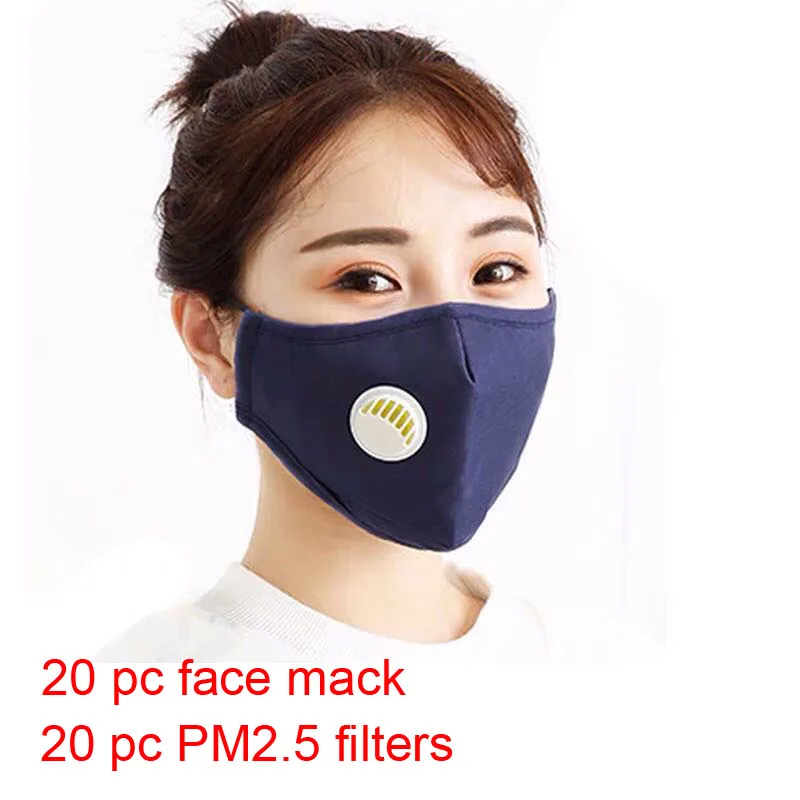 

DHL free shipping Cotton PM2.5 Anti Haze Mask Breath valve anti-dust mouth mask Activated carbon filter respirator mask 20pc