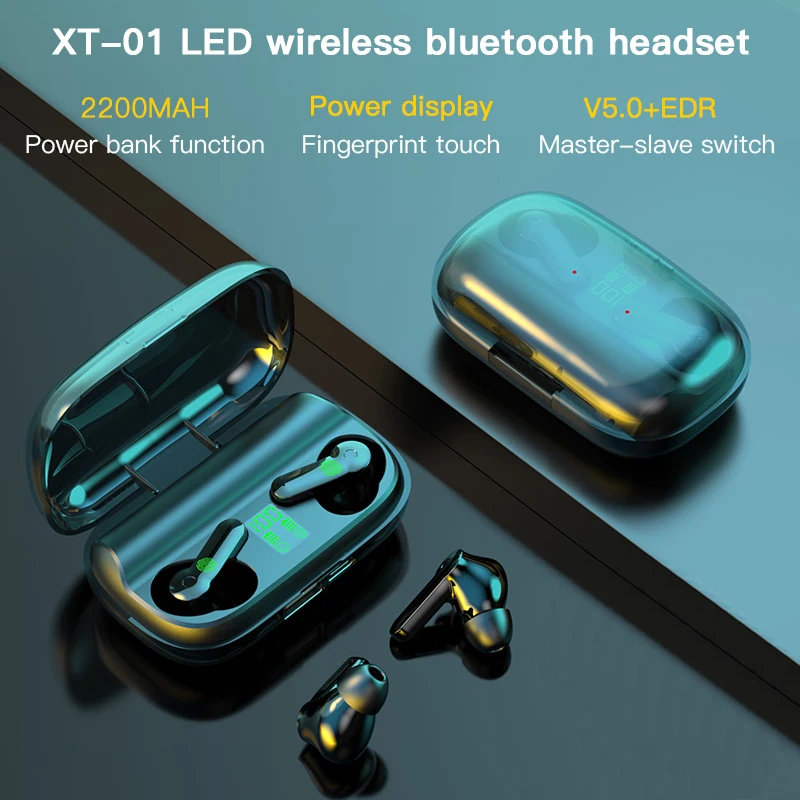 TWS Wireless Earphones Noise Canceling HiFi Mini In ear Headset 2200mAh Charging Box for iOS Android Earphone Bluetooth 5 0