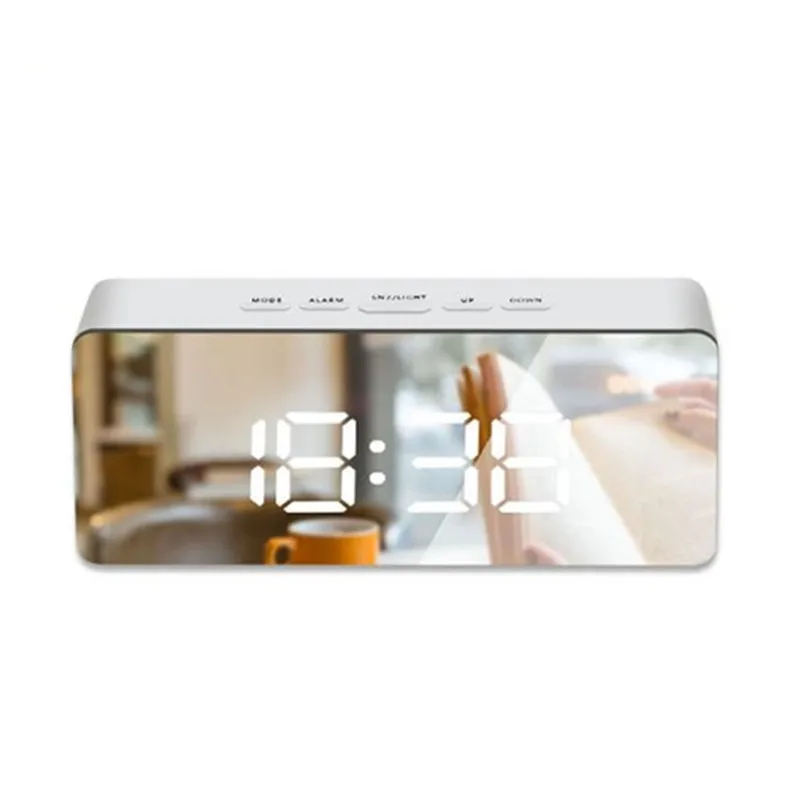 Rectangular White Светодиодный зеркальный будильник, часы, цифровой Повтор, настольные часы, будильник, светильник, электронный, большое время, отображение температуры, украшение для дома часы - Цвет: Rectangular White