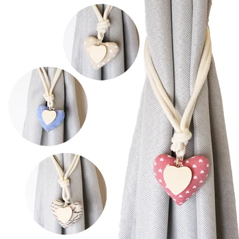 

2Pcs Lovely Heart Shape Magnetic Curtain Tiebacks Natural Cotton Linen Rope Window Curtain Buckle Kids Room Drapes Holder Decor