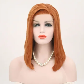 

AIMEYA Copper Brown Synthetic Lace Front Wig Short Silky Straight for Women Heat Resistant Fiber Hair Lace Wigs Vintage Bob