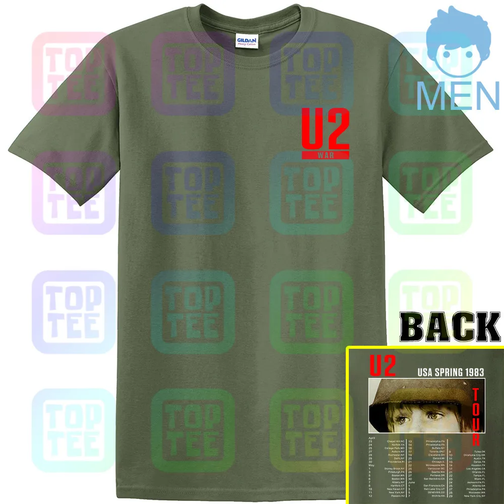 VTG 80s U2 WAR USA Весна 1983 Тур рок футболка перепринт GNR Nirvana rem acdc - Цвет: MEN-ARMY GREEN