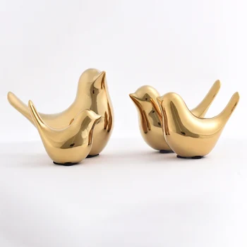 

2Pcs golden bird decoration home decorations crafts golden ceramic bird statue creative modeling figurines craft