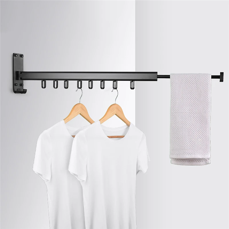 

Balcony 180Degree Folding Clothes Hanger Wall Hanging Invisible Window Bedroom Drying Rack Outdoor Telescopic Rod Storage Shelf