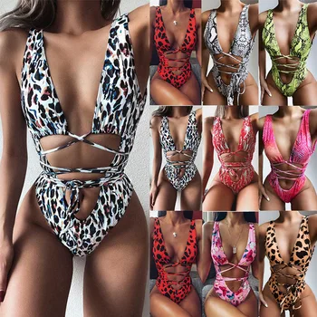 

Summer New Sexy Women Leopard Print Backless hollow Push Up Bikini Ladies Leopard Monokini Swimsuit
