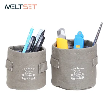 

Round Canvas Desktop Storage Box Cylindrical Storage Plastic Table Basket Pot Waterproof Sundries Plant Container Case Nordic