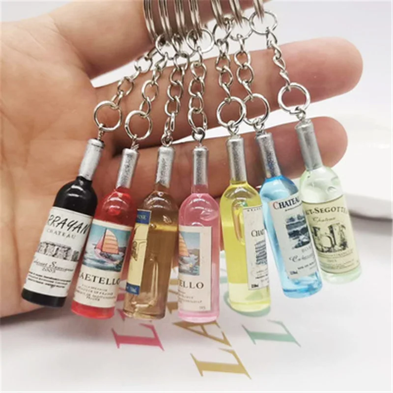 Cute Novelty Resin Beer Wine Bottle Keychain Assorted Color for Women Men Car Bag Keyring Pendant Accessions Wedding Party Gift | Украшения