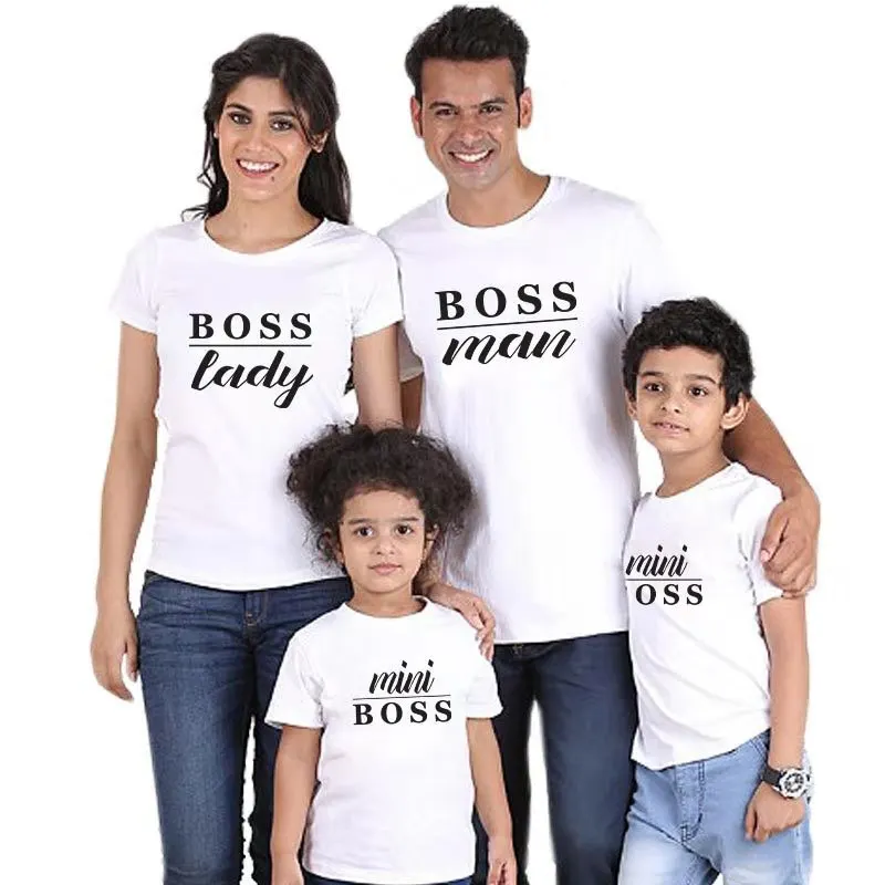 Spring And Summer Autumn Parent-child Wear Loose Short-sleeved Round Neck Cotton T-shirt BOSS Family Outfit | Мать и ребенок