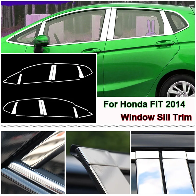 

22pcs For Honda Fit 2014 Stainless Steel Chrome Window Sill Belt Trim Windows Molding Trim