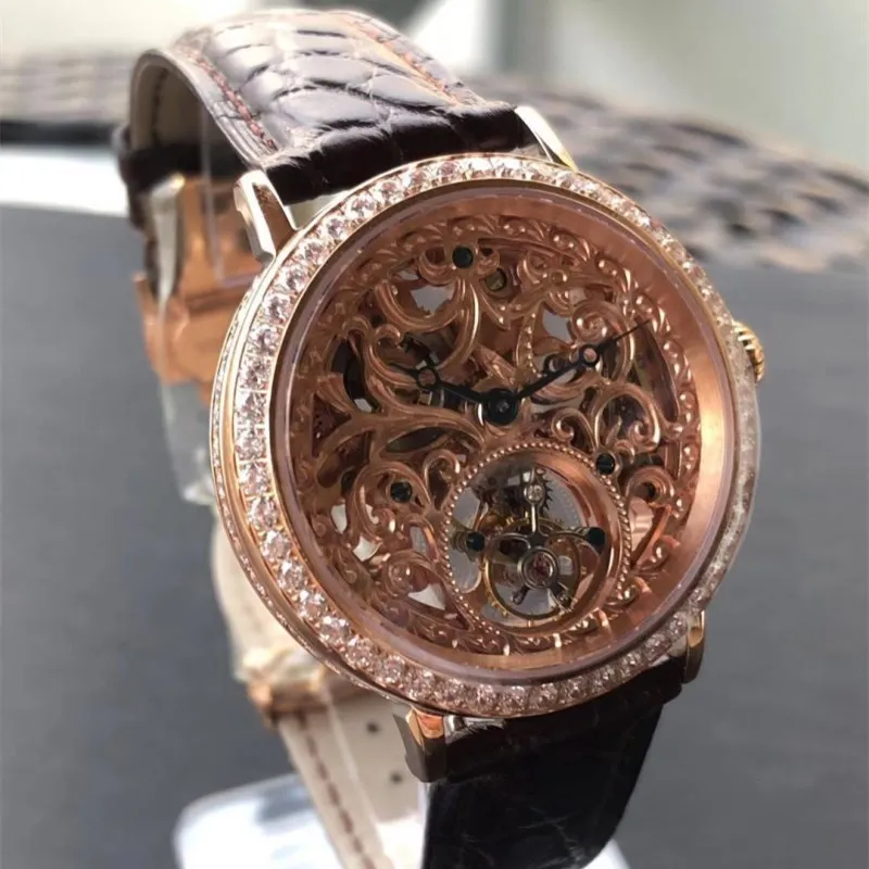 Топ Роскошный Полный Кристалл Алмаз ST8000 Tourbillon часы для женщин Скелет сапфировый циферблат Крокодиловая Кожа Мужские механические часы