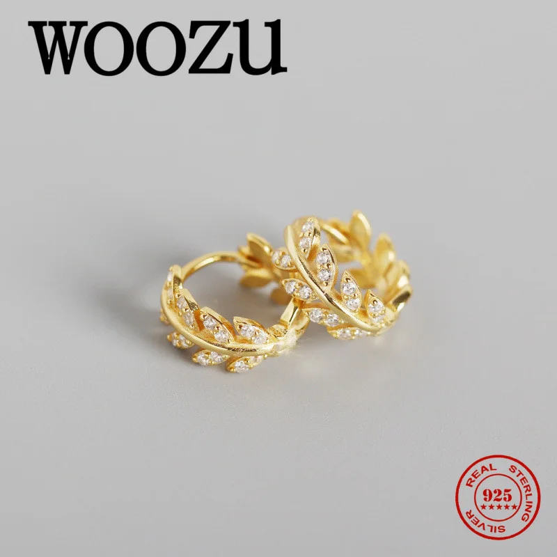 WOOZU Роскошные паве Циркон оливковых листьев уха с пряжкой для женщин из