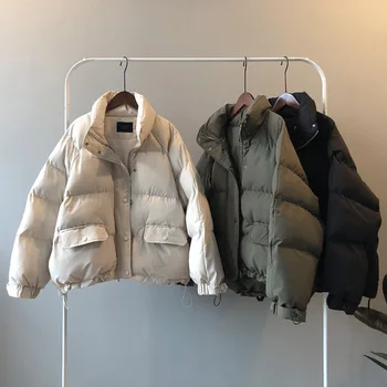 

Winter 2020 New Stand Collar Bread Down Cotton Padded Coat Women's Loose Thickened Crop Puffer Jacket Female 80019