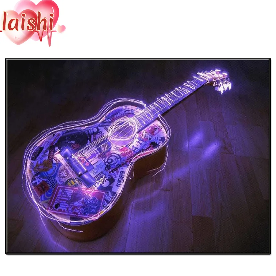 3D DIY 빛나는 일렉트릭 기타, 다이아몬드 페인팅 라인석 다이아몬드 자수 라인석 그림 모자이크 홈 장식 선물 