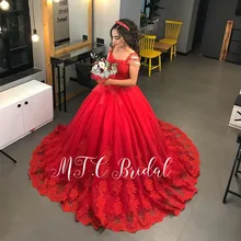 Великолепное красное платье принцессы для выпускного Изящные кружева бисером Тюль Пышные Длинные вечерние платья в арабском стиле бальное платье дешево