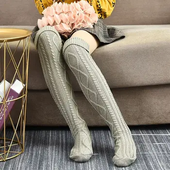

Women's Autumn Knitted Knee High Socks Solid Color High Elastic Stocking Knit Over Knee Long Socks Women Winter Warm Stockings
