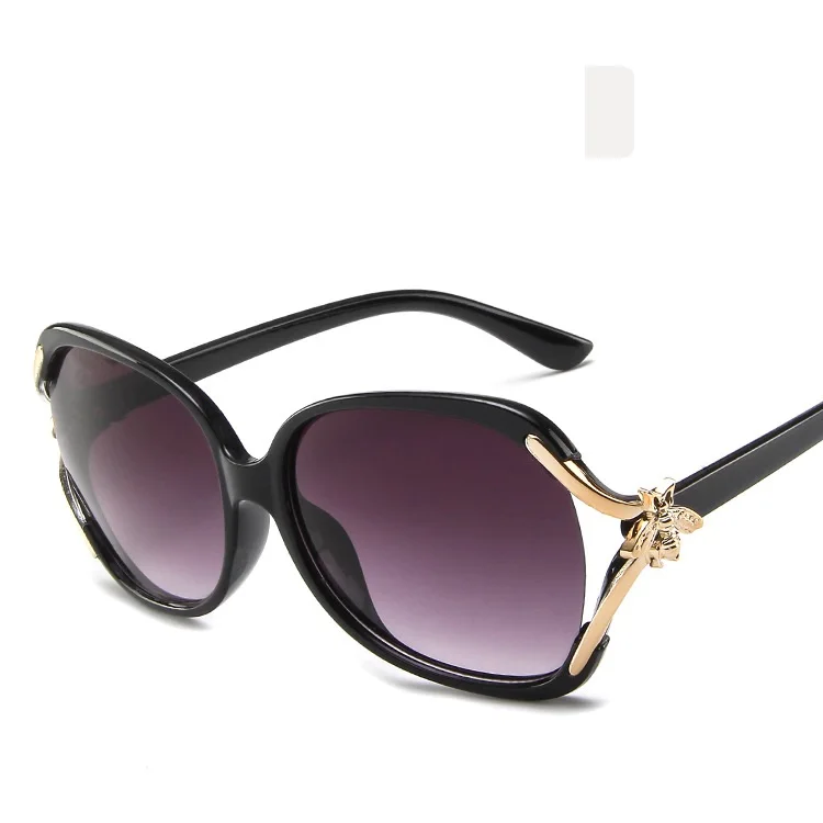 GIFANSEE bee Солнцезащитные очки женские негабаритные винтажные Роскошные брендовые Ретро дизайнерские градиентные УФ-защитные uv400 Солнцезащитные очки - Цвет линз: black