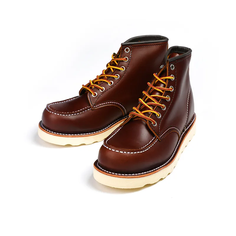 Yomior New Designer Vintage Men Shoes Wings Genuine Leather Ankle Boots Mens Dress Boots Goodyear Welted Red Motorcycle Boots