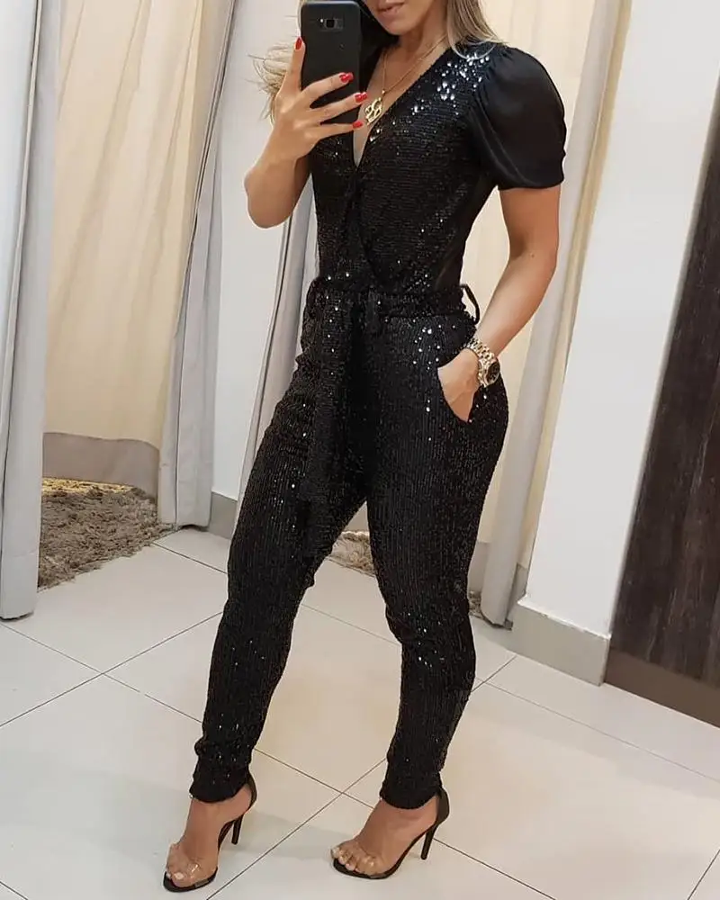 Sequins Patchwork Mesh Jumpsuit Sequins Patchwork Mesh Jumpsuit