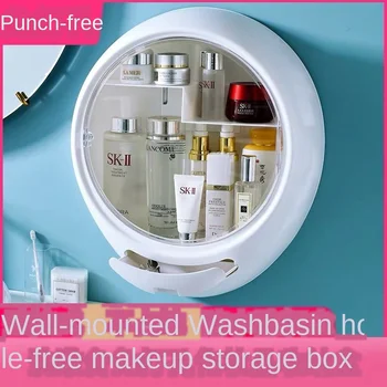 

Wall-mounted Cosmetic Box Bathroom Without Punching Without Trace Stickers Round Storage Box Large Space Jewelry Storage Box