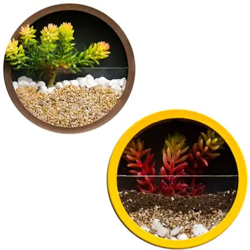 

2x 8Inch Round Hanging Wall Vase Planter for Succulents Herbs Wall Decor (Brown&Yellow)