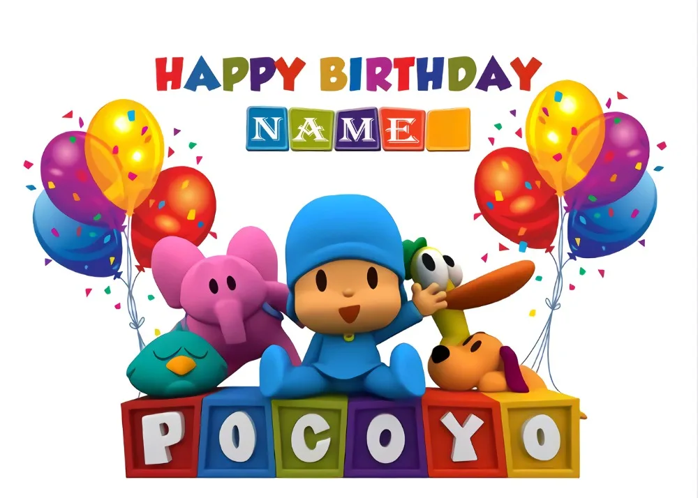 DePhoto фон для фотосъемки персонажи мультфильмов Pocoyo день рождения ребенка красочный воздушный шар фон для фотостудии