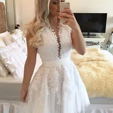 A-Line/принцесса без рукавов v-образным вырезом Тюль бисером Короткие/Мини-платья