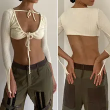 Best Offers Fashion Ultrashort Female Shirt Long-Sleeve High Streetwear Sexy V-Neck Club Women Lace Up Crop Tops Best Offers Fashion Ultrashort Female Shirt Long-Sleeve High Streetwear Sexy V-Neck Club Women Lace Up Crop Tops