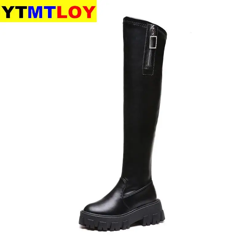 Solide noir bottines automne talons carrés femme bout rond en cuir PU bottes dames décontracté sans lacet femmes chaussures femme bottes | AliExpress