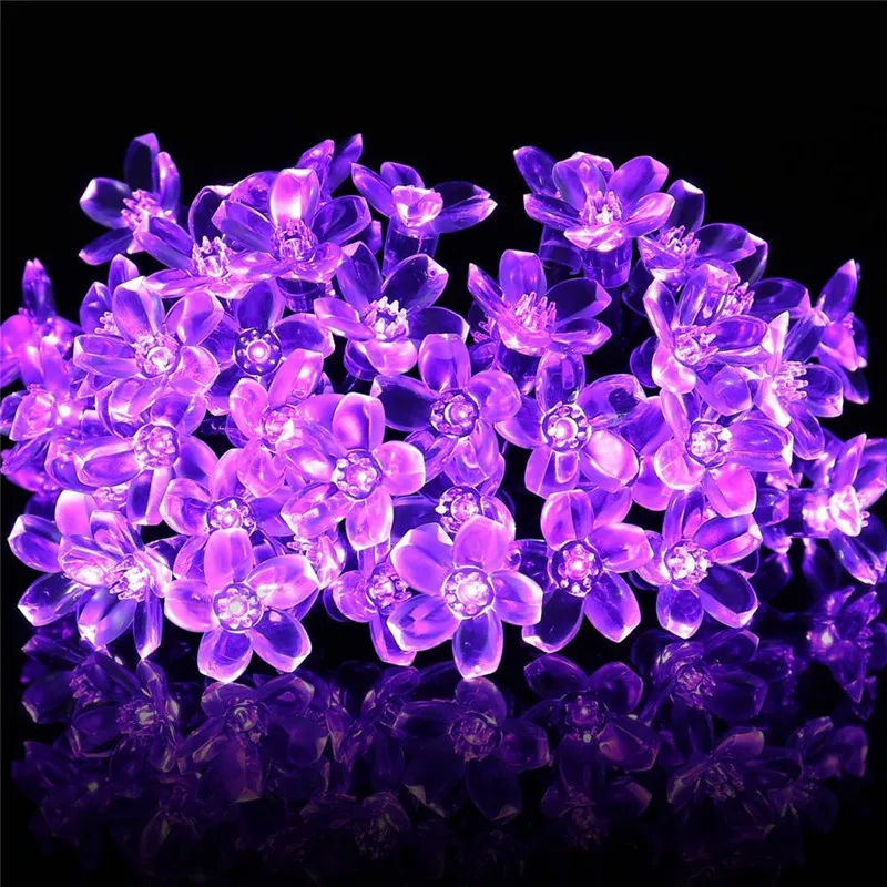 

Cherry Blossom Flower Garland Battery Powered LED String Fairy Lights Crystal Flowers for Indoor Wedding Christmas Decors Purple
