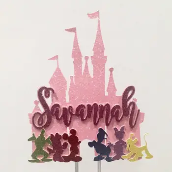 

Personalize castle name cake topper, minnie mouse club house name cake topper, custom glitter castle custom name cake topper