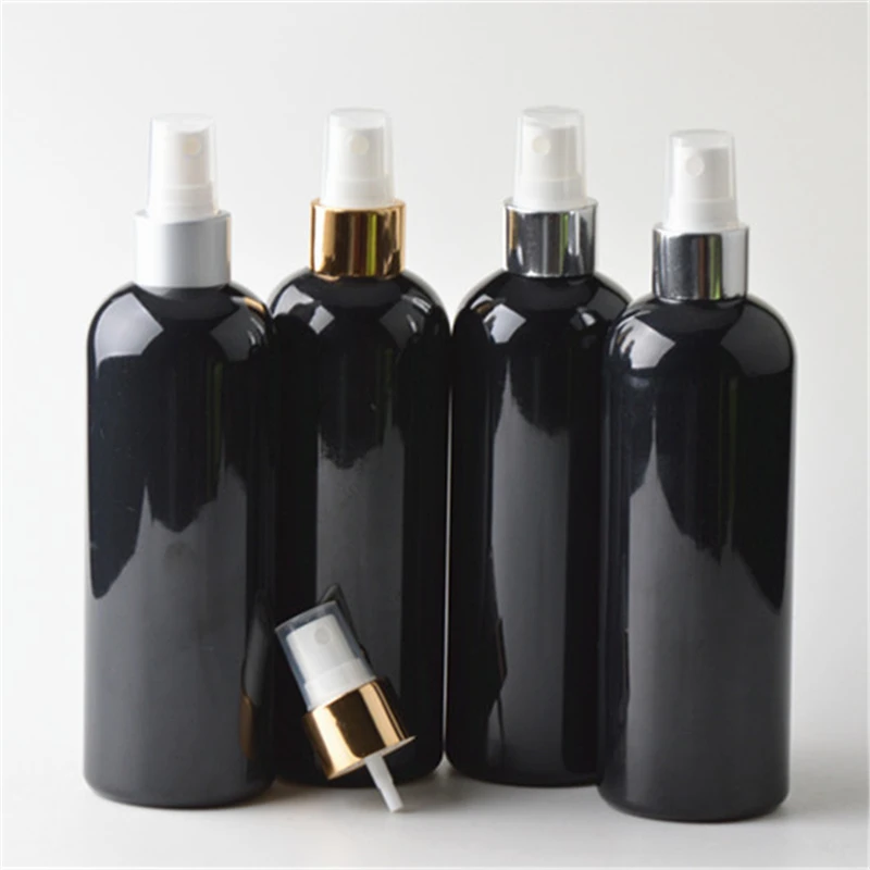 

2ps/lot 300ml Black Plastic Spray Bottles with Fine Mist Sprayer Shampoo Shower Gel refillable bottle support logo printing