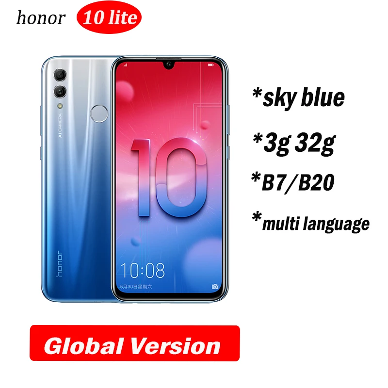 Honor 10 Lite honor 10 смартфон 6,21 дюймов 2340*1080 Восьмиядерный мобильный телефон 3 камеры отпечаток пальца - Цвет: 3g32 skyblue globl v